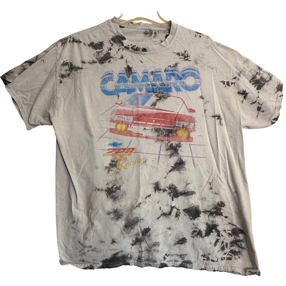 Vintage GM‎ Camaro Z28 Racing Tie-Dye Graphic Tee Shirt Gray/Black XL